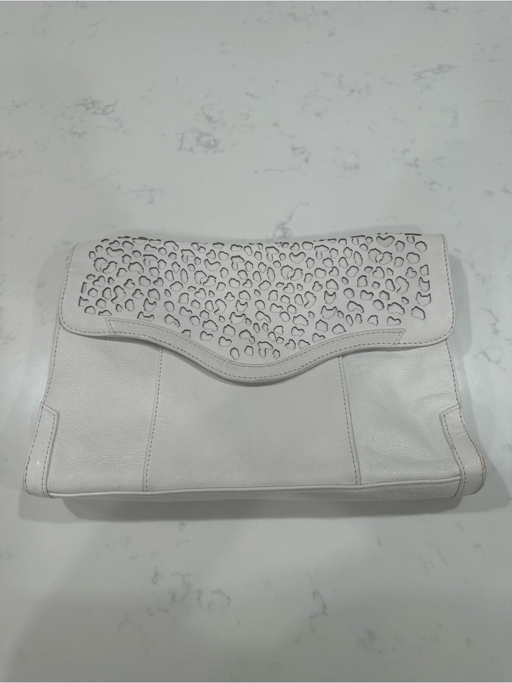 Rebecca Minkoff White Leather Leopard Clutch Bag *Missing Chain Strap